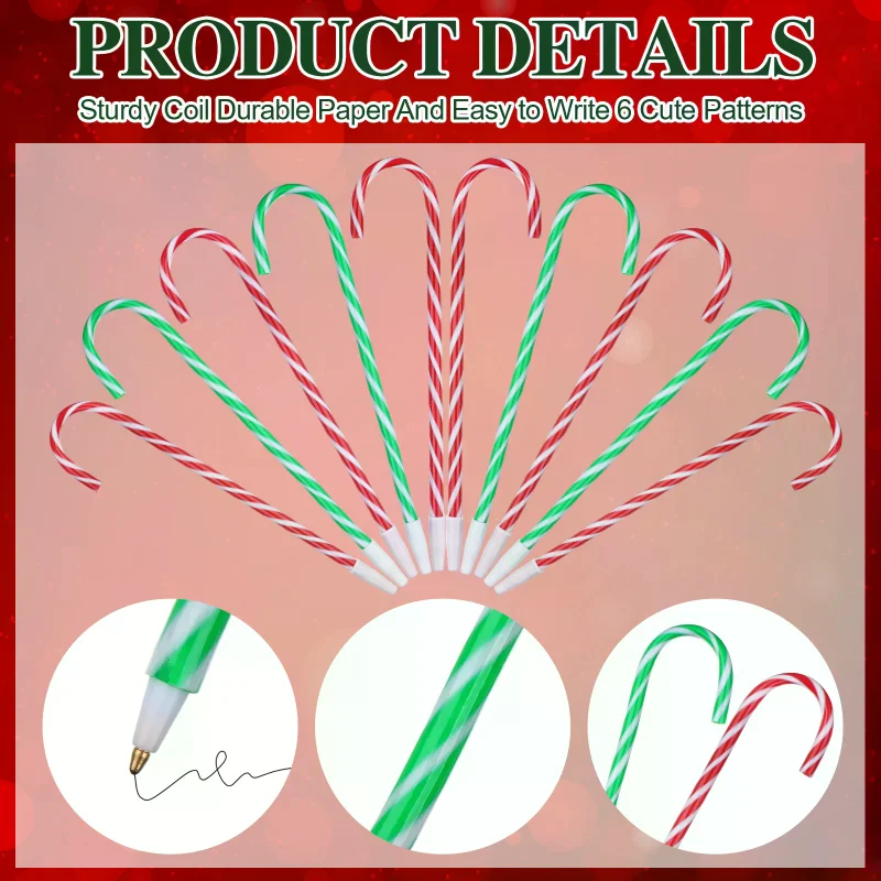 12 Pcs Christmas Pen Bulk Holiday Pens Modeling Cheistmas Plastic Candy Cane Shape Shaped Stationery