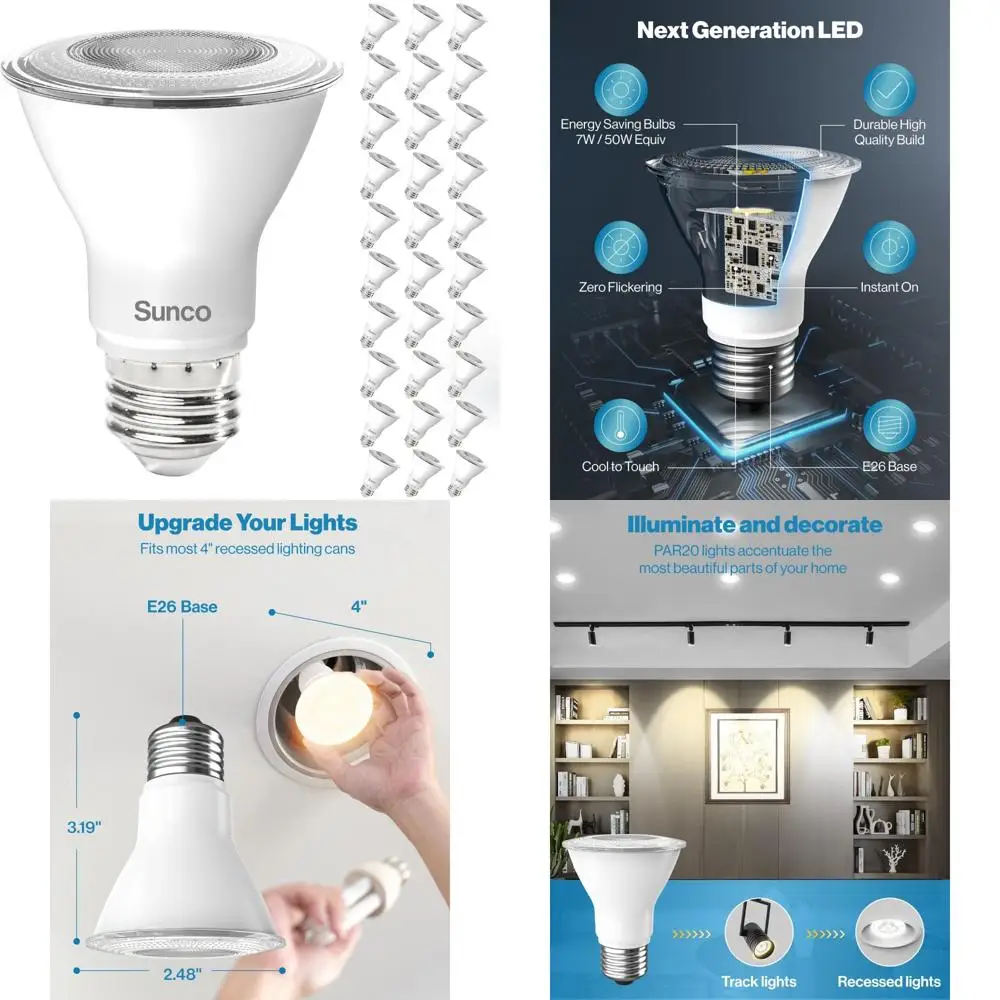 Bombillas LED de inundación, paquete 30, 500 lúmenes, 7W, 4000K blanco frío, regulable, base mediana E26, adecuada para exteriores