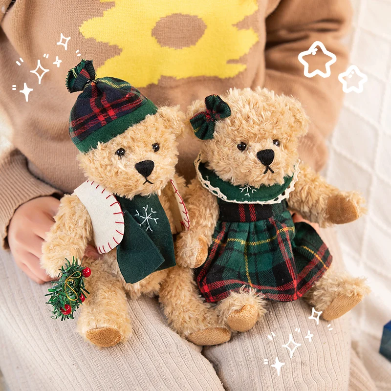 26/40cm 2PCS Couple Christmas Dress Bear Plush Toy Dolls Stuffed Soft Animal Pillow for Children Girl Birthday Decor Gift