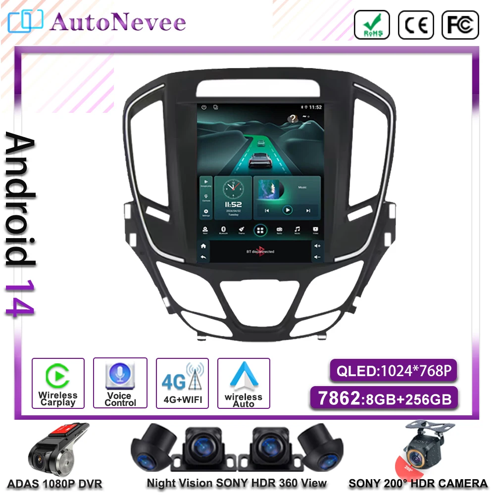 Android 14 9.7 inch For Opel Insignia Buick Lacrosse Regal Multimedia Player GPS Navigation Auto Radio Touch Screen Dash Cam HDR