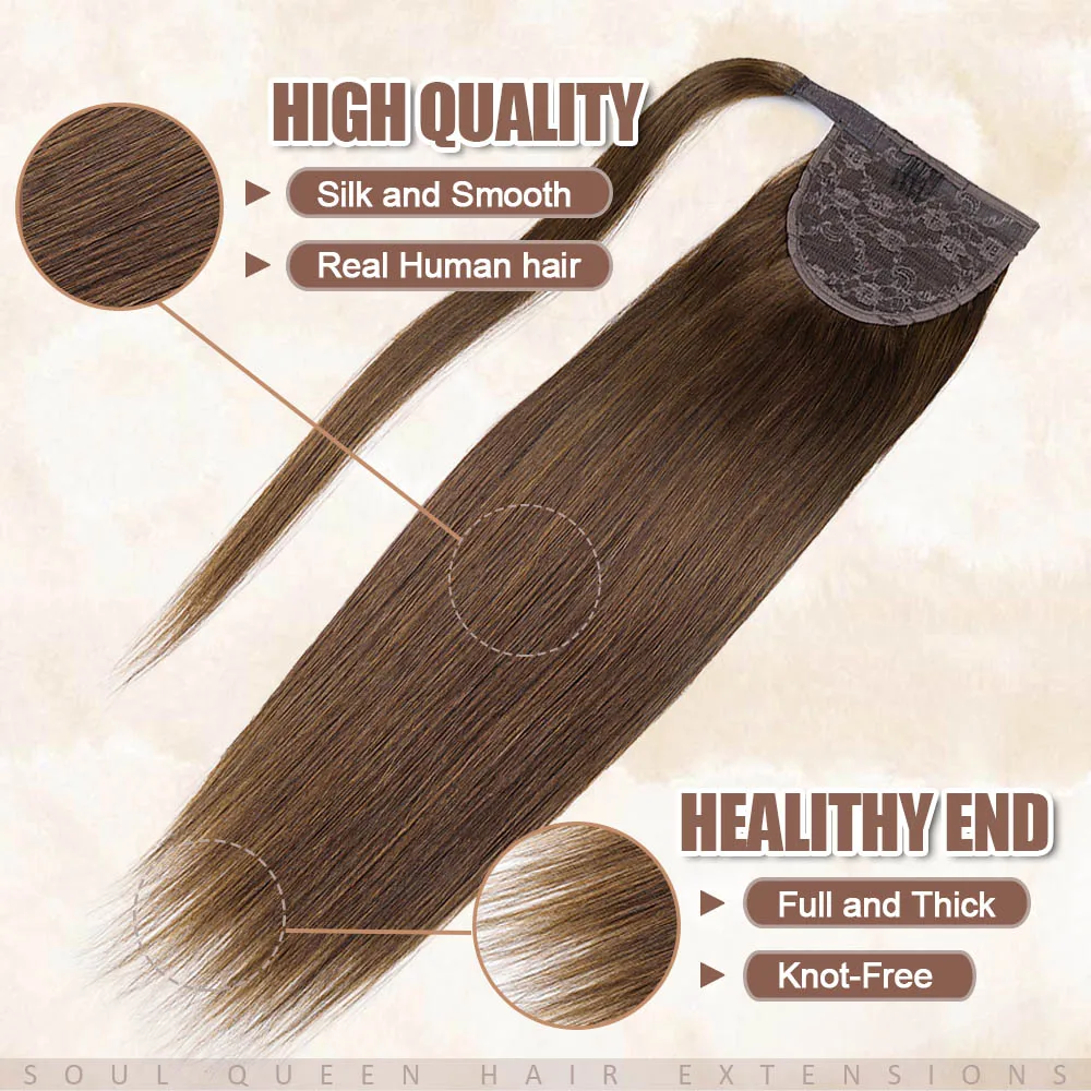 Ponytail Real Human Hair Wrap Around Invisible Magic Paste Ponytails Hair Extensions Natural Remy Human Hair Extension For Women