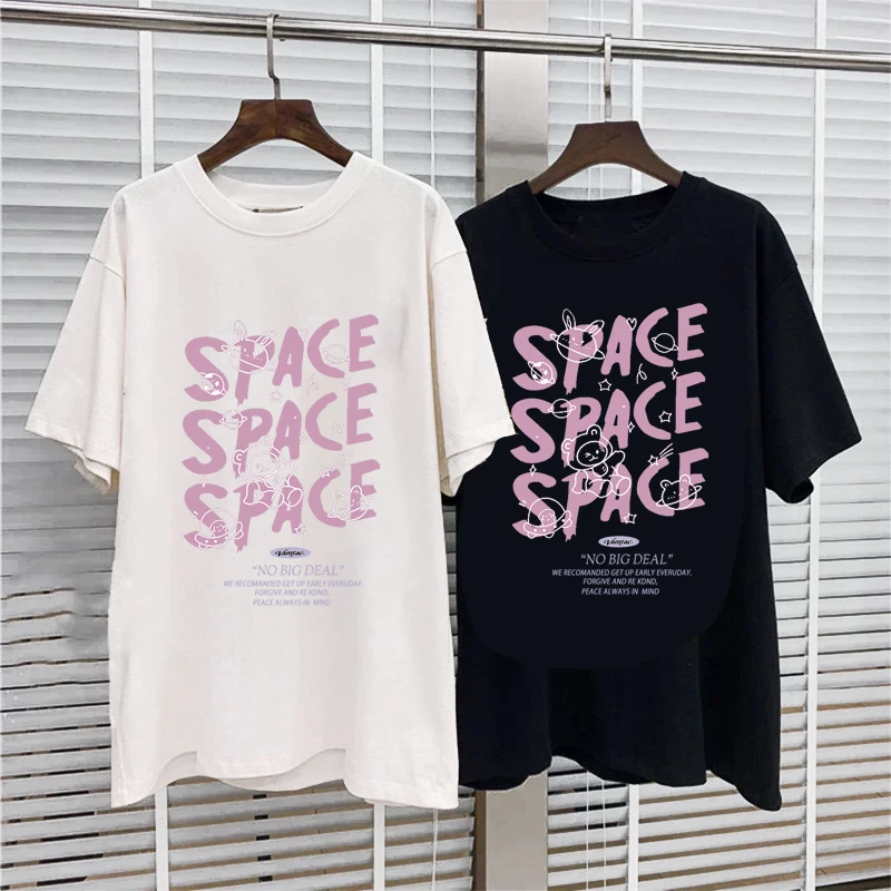 

T-Shirt Bear Graffiti Space Print Tshirt Women Harajuku Oversized Loose Retro Style Short Sleeve Shirt Tops Y2K Tees