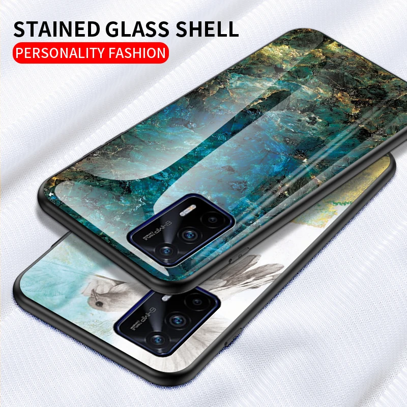 Realme Q3 Pro 5G RMX2205 Case Marble Grain Tempered Glass Shockproof Hard Back Phone Case for Realme Q3 Pro Q3Pro 5G RMX2205