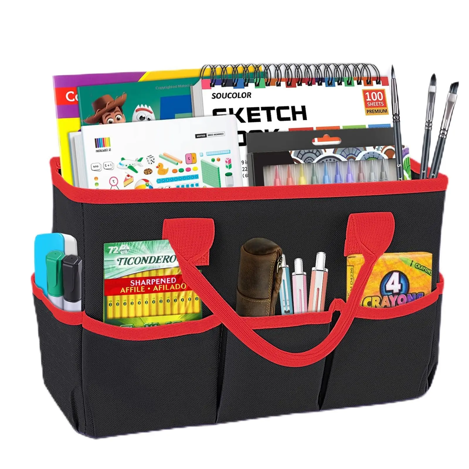 Desktop Tote Stock Organize,Craft Tote Bag,Teacher Helper Organization Art Caddy Organizer with Handles and 5 Pockets Bags