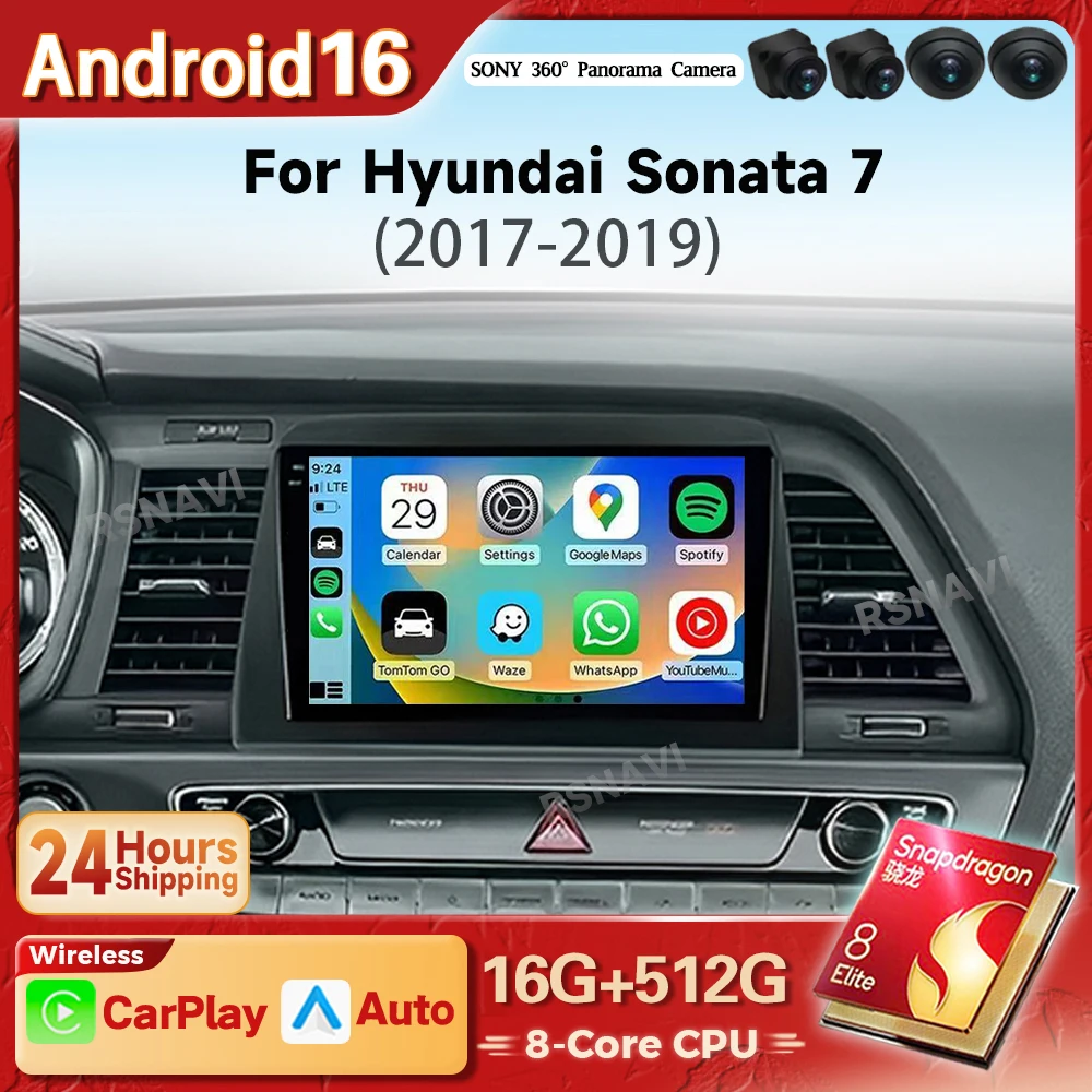Android 16 Carplay Auto 2K Screen Car Radio Multimedia Player For Hyundai Sonata 7 LF 2017 - 2019 Autoradio Stereo BT Snapdragon