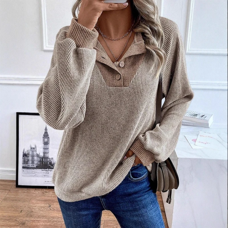 Casual Loose Long-sleeved Blouse 2025 Autumn and Winter Color Matching Pullover Women's Sweater 2