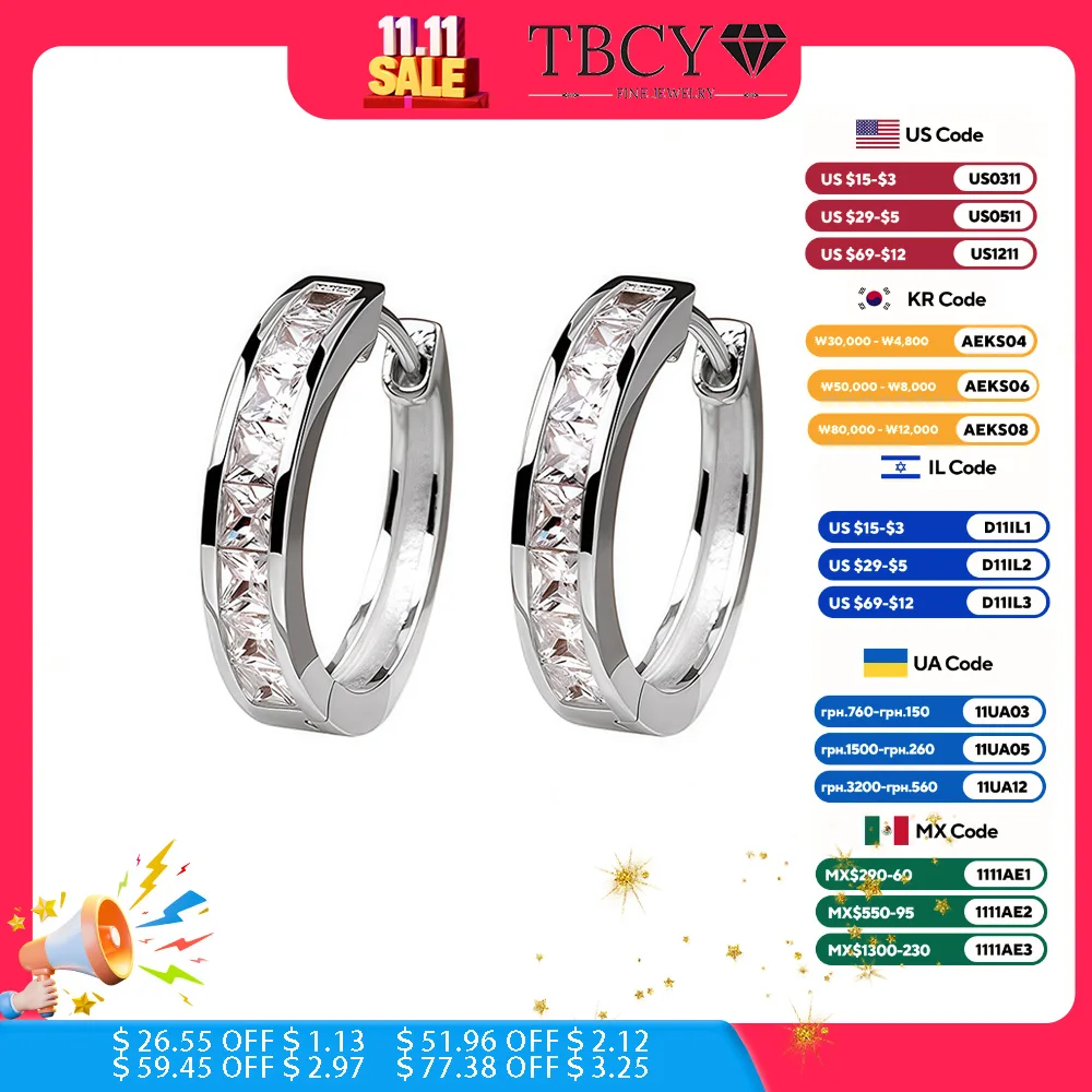 

TBCYD Square High Carbon Diamond Hoop Earrings for Women S925 Silver 18K White Gold Plated Sparkling Fine Jewelry Christmas Gift