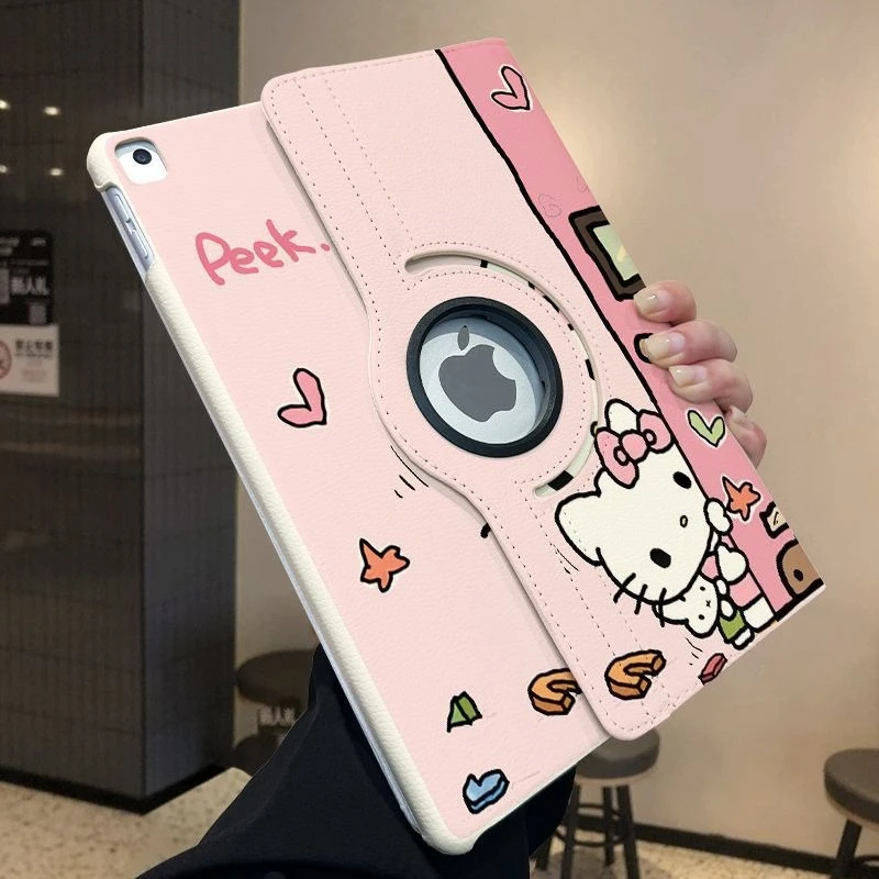 

Новый чехол HelloKitty для планшетов iPad Air 7 2025 A16 11-го, 10-го, 9-го поколений, вращающийся кожаный чехол для Mini 4, 5, 6, 7, Air 6, Pro 11 дюймов
