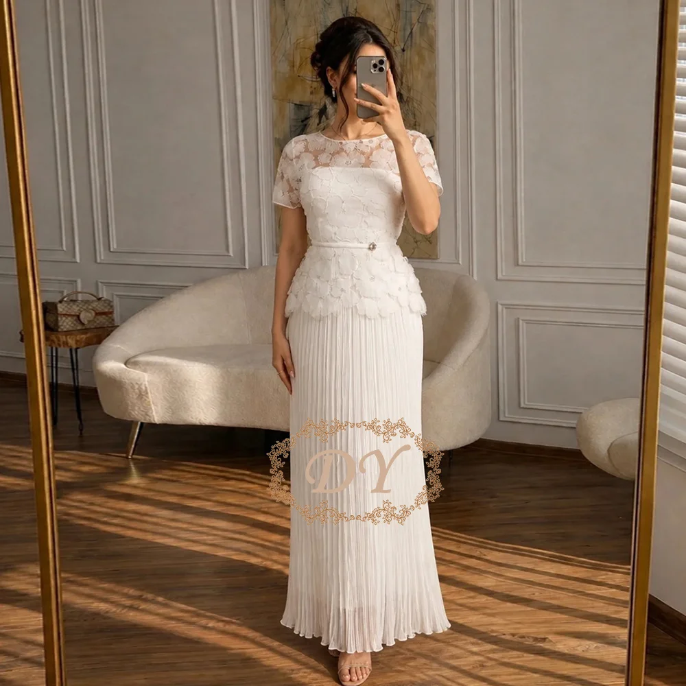 DY Elegante Ballkleider mit O-Ausschnitt und A-Linie, plissiertes Chiffon, bodenlang, Abendkleider für den Abschlussball, maßgeschneidert فستان بيكو
