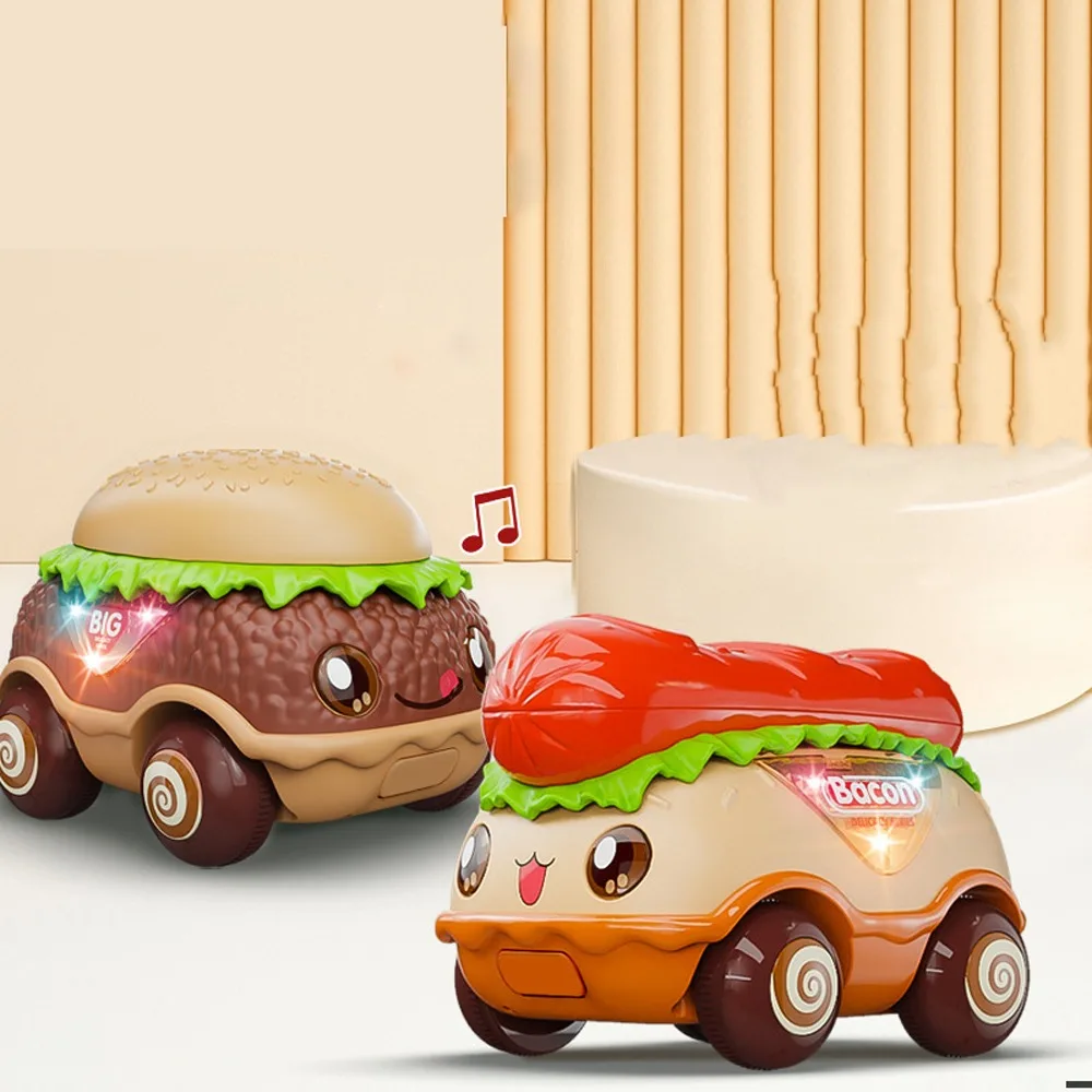 Verzamelbare Puzzel Hamburg Power Car Speelgoed Verlichting Educatie Hotdog Auto Model Simulatie Food Pull Back Auto Speelgoed Kids Cadeau