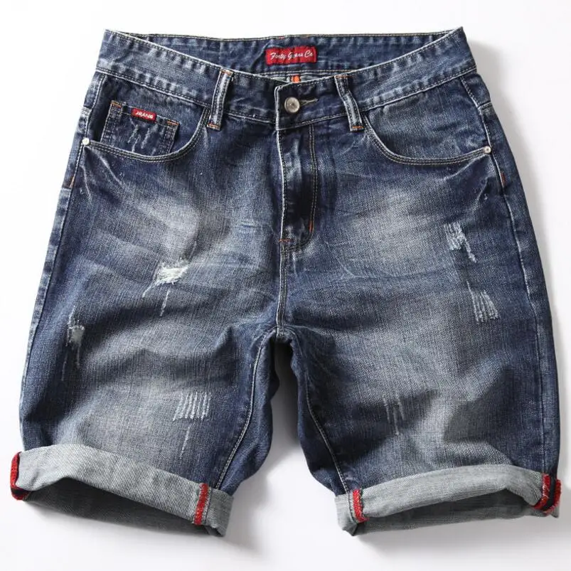 Men Blue Stretch Denim Shorts Straight Fit Shorts Jeans High Quality Elastic Casual Denim Jeans Shorts New Summer Shorts Size 42