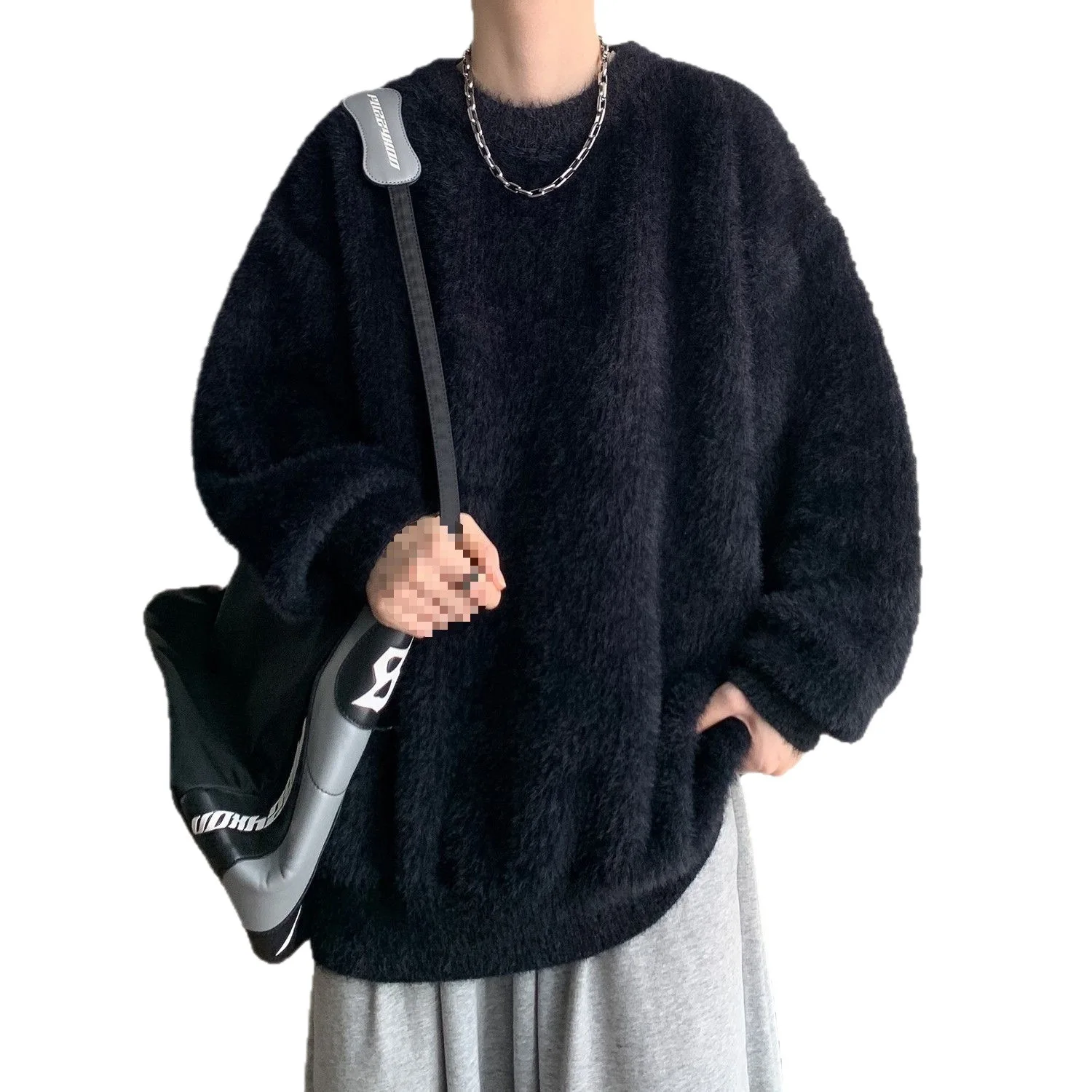 Sweater Men's Autumn and Winter High-end Sense Heavyweight Round Neck Knitted Sweate Lazy Style American Loose Fitting Pullover