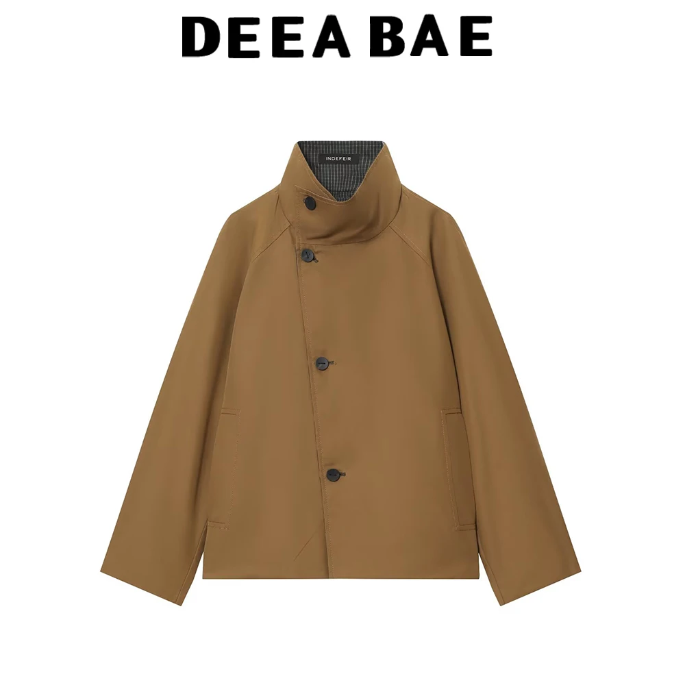 

DEEABAE осенняя новая женская одежда, однобортная двусторонняя ветровка с высоким воротником и длинными рукавами, короткая стильная куртка