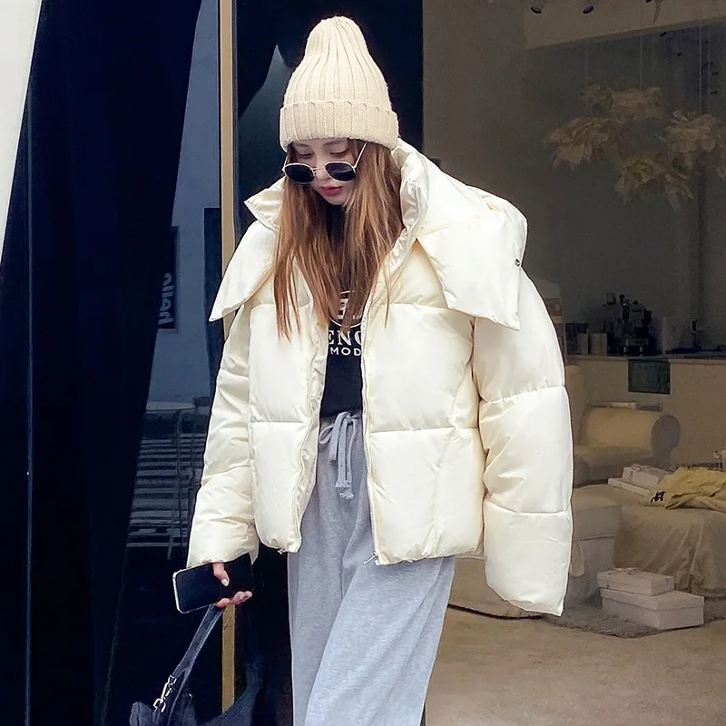 Women's Winter Fluffy Jacket Cotton Coat Bread Clothes Short Warm Thicken Vintage Simple Comfortable Soft All-match Parkas Mujer