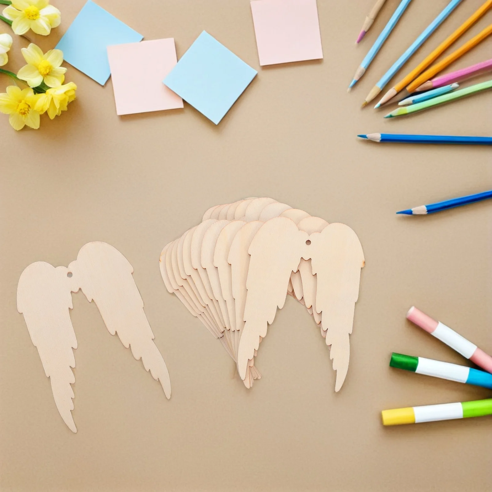 

20PCS Angel Wings Wood Cutouts Unfinished Wooden DIY Craft Tags Ornaments with Hole for xmas Birthday Wedding Party Decoration