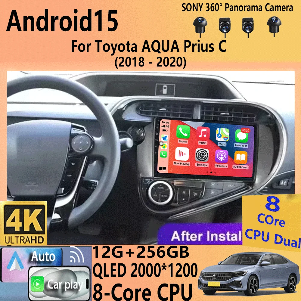 

Android 15 For Toyota AQUA Prius C 2018 - 2020 Car Radio Player Auto Multimedia Stereo GPS Carplay SWC BT 4G LTE
