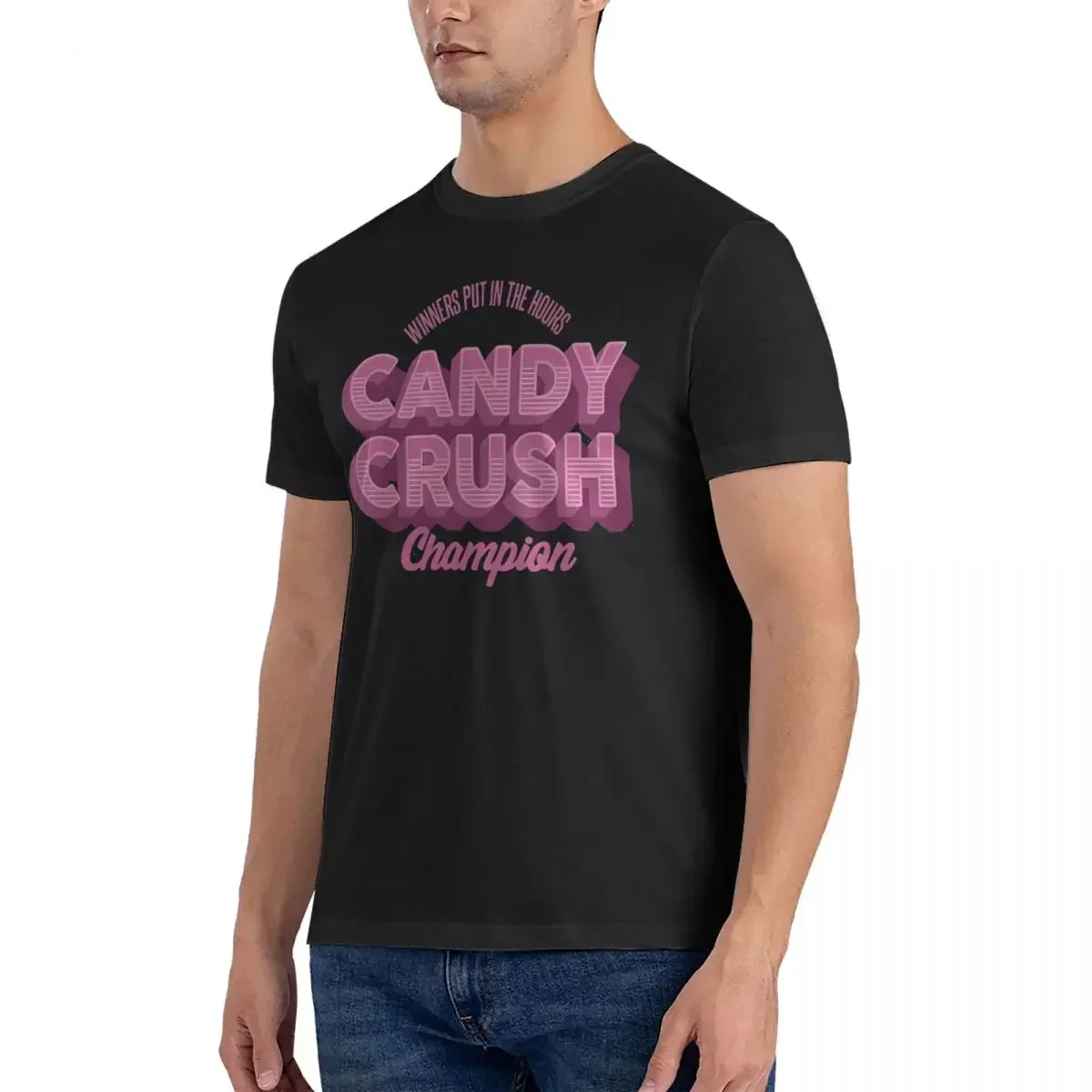 Funny Candy Crush Champion Fitted Scoop T-Shirts for Men Round Collar Cotton T Shirt Candy Candy Short Sleeve Tees Summer Tops