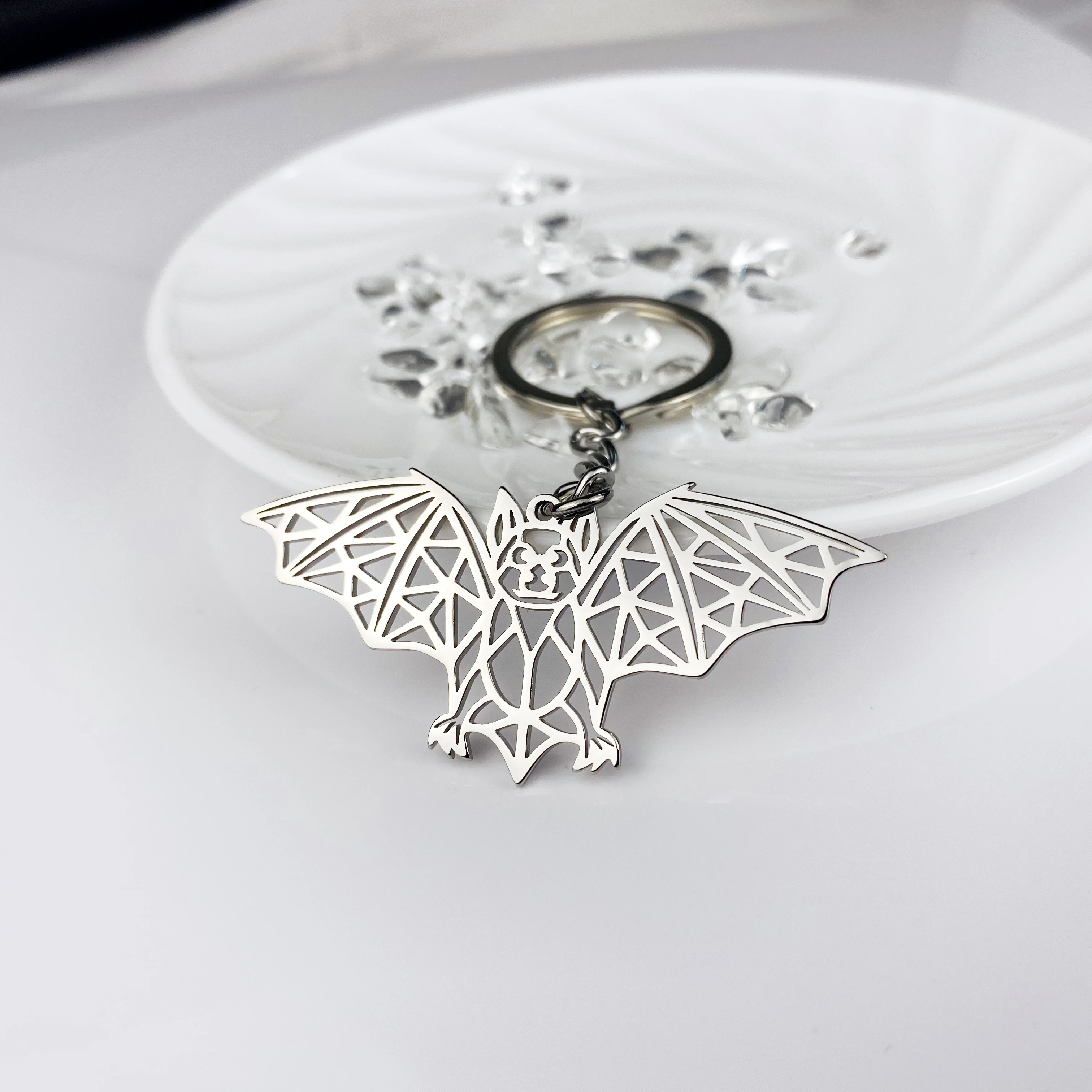 Tagula Animal Stainless Steel Keychain Abstract Geometric Bat Pendant Keyring Jewelry Accessories Keychain Mother's Day Gift