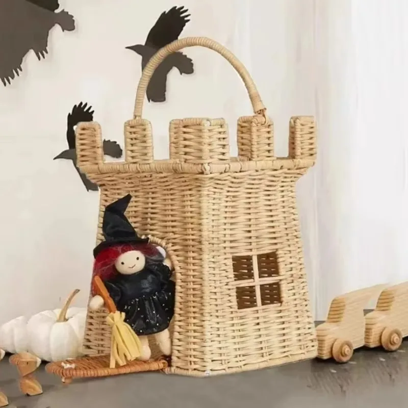 

Сумка с замком из ротанга, соломенная сумка для пикника на открытом воздухе, детские игрушки, плетеная соломенная корзина ручной работы, забавный органайзер для мелочей, домашний декор