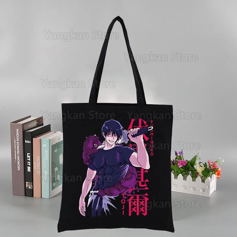 Toji Fushiguro Harajuku Fashion Shopping Black Bags Canvas Tote Bag Mom Reusable Cloth Bag Handbag Shoulder Bags