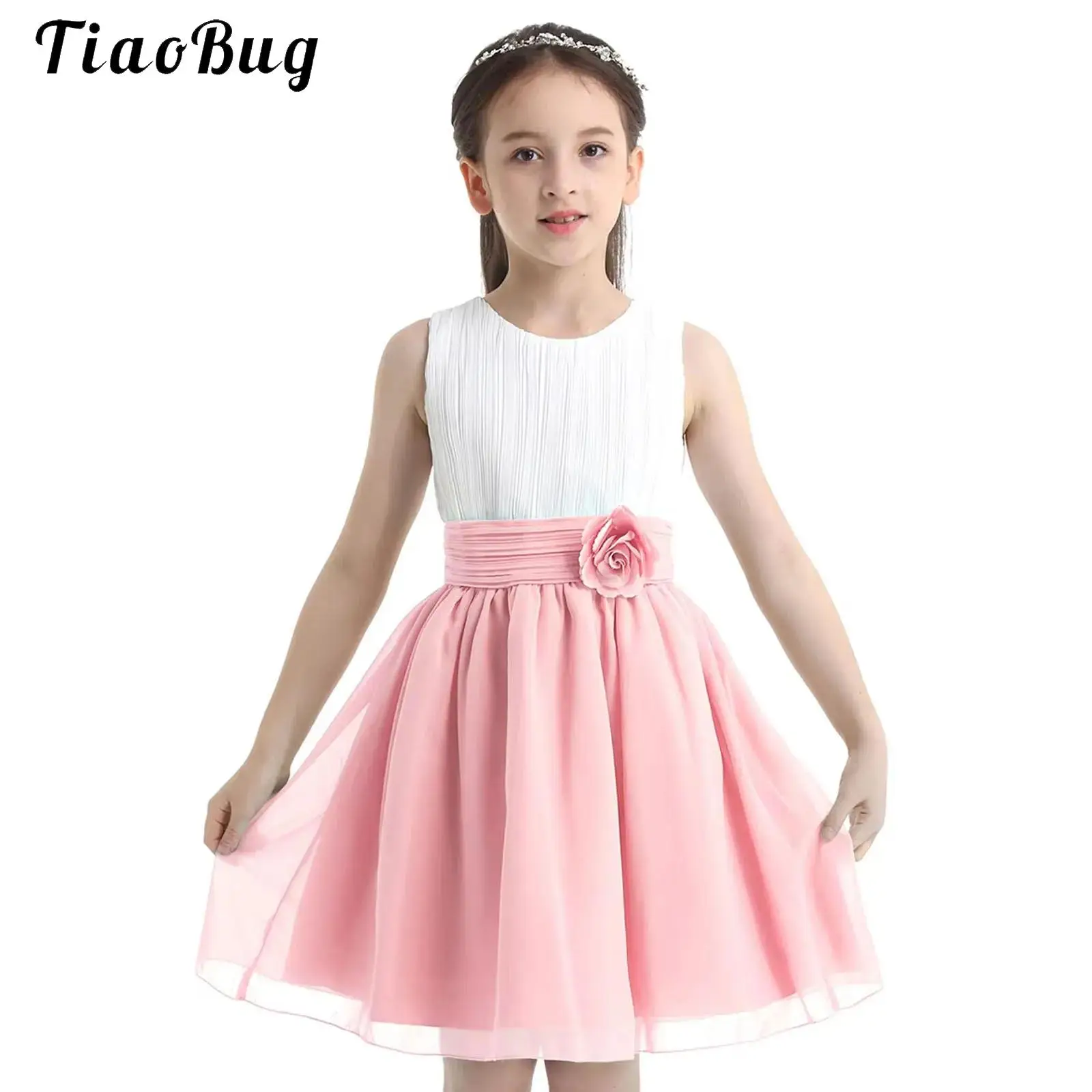 

Sleeveless Festive Girls Dress Sweet Princess Flower Summer Wedding Bridesmaids Flower Girl Dress Contrast Color Party Dress