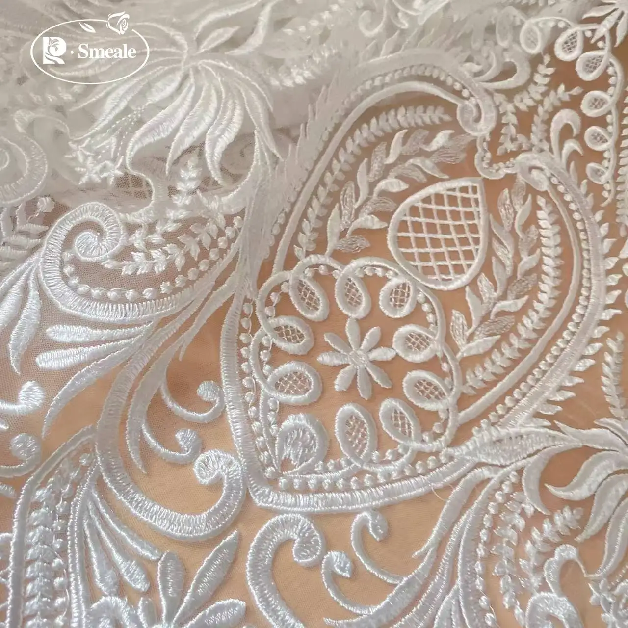 Romantischer Hochzeits-Pailletten-bestickter Braut-Mesh-Stoff, europäischer gemusterter Spitzenstoff.RS2506181 – Detail 3