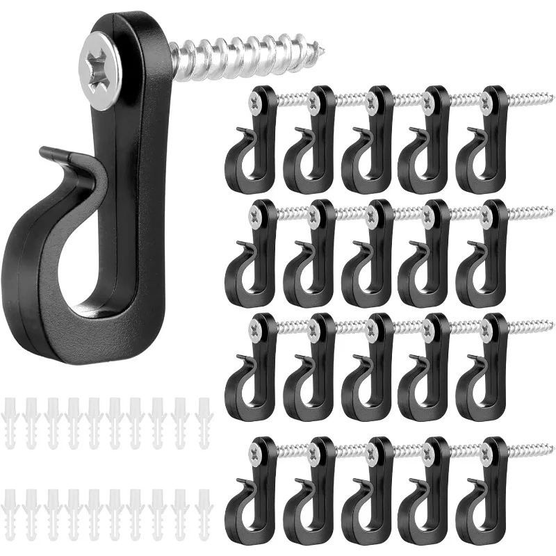 Screw-in Hooks for Outdoor String Lights Clips,Heavy Duty Cable Clip Hooks for Light Wire, Christmas Light Hooks Clips