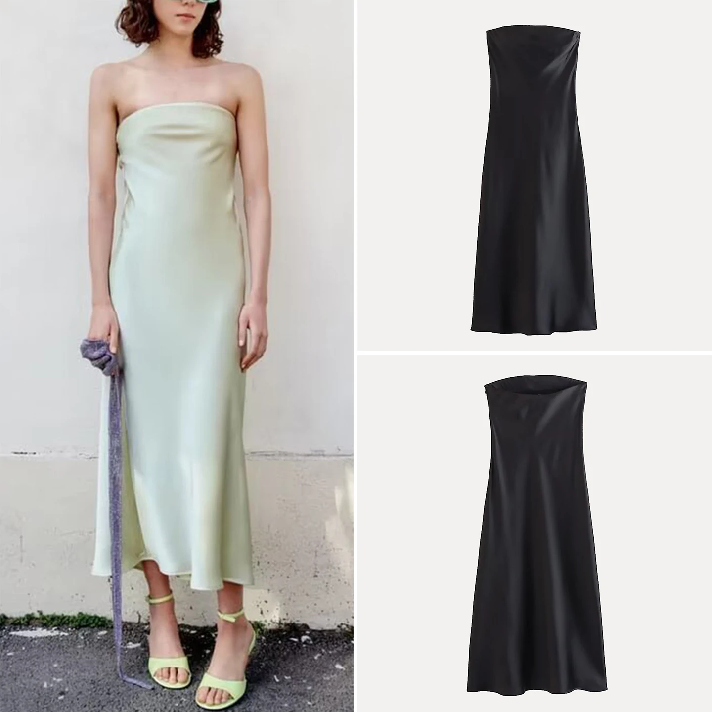 Damska spódnica tuba z satynowym wykończeniem, wysoki stan, krój A, na jedno ramię, letnia, codzienna, poliester.