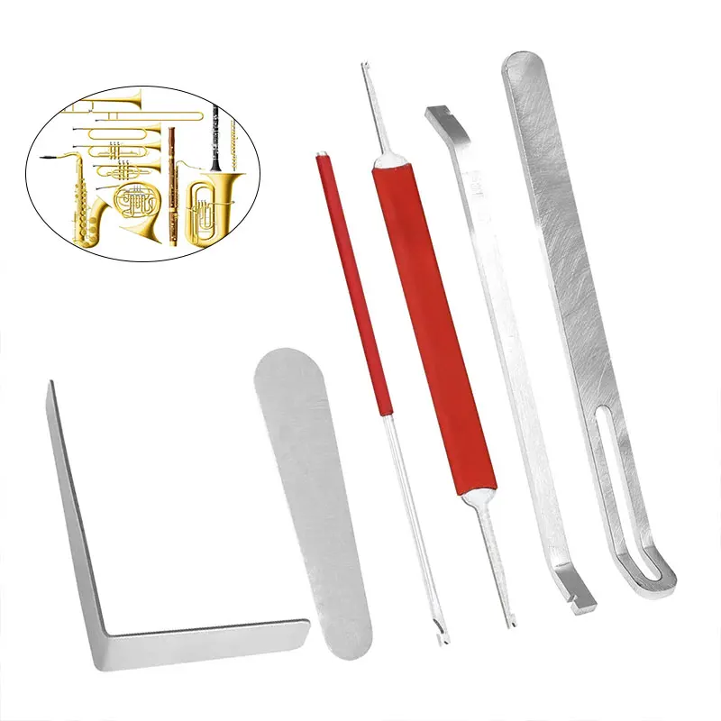 

Wind Instrument Flute Clarinet Saxophone Repair Tool 6-Piece Set Spring Needle Hook Sound Hole Repair E Pliers Sound Cover Adjustment