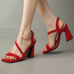 Fashion High Heels Sandals Women Summer Shoes Large Size Red Beige Heeled Flip Flops Ankle Straps Party Wedding Shoes Female