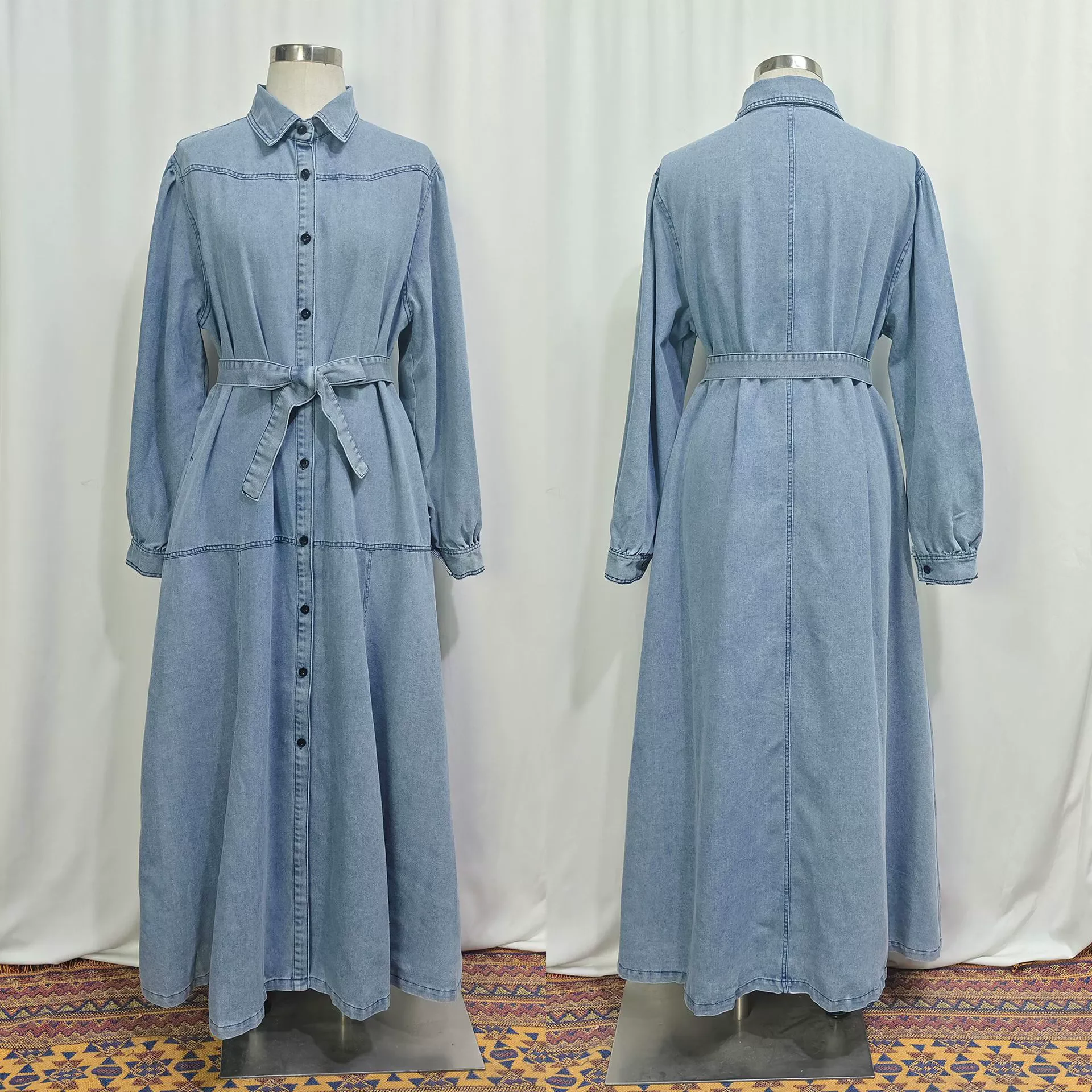 Ramadan Médio Oriente Islâmico Arábia Saudita vestido jeans feminino muçulmano vestido de moda de luxo solto casual lanterna manga vestido jeans