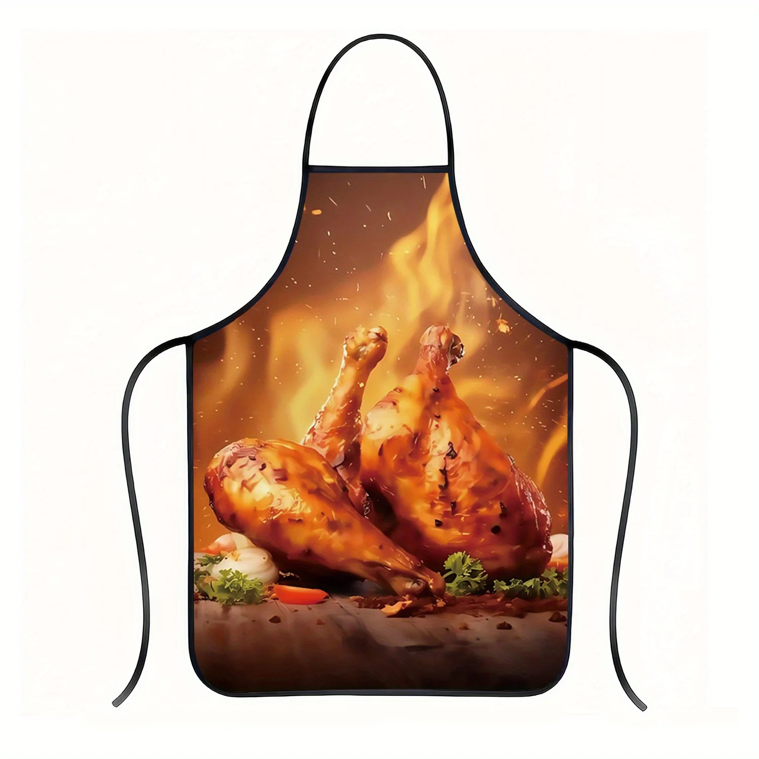 

Прочный полиэстеровый фартук для барбекю с реалистичным жареным дизайном индейки и пламенем на гриле Прочный кухонный фартук для приготовления пищи для гриля