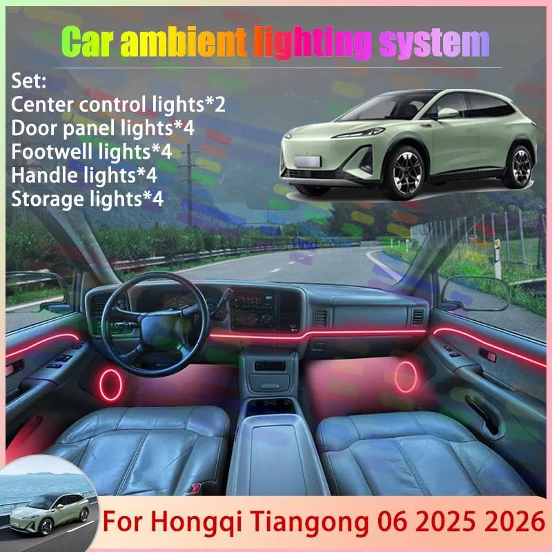 

For Hongqi Tiangong 06 2025 2026 EHS5 2/24 in 1 Car Atmosphere Light Lamp RGB Shade Ensemble Streamer Atmosphere Set Auto Parts