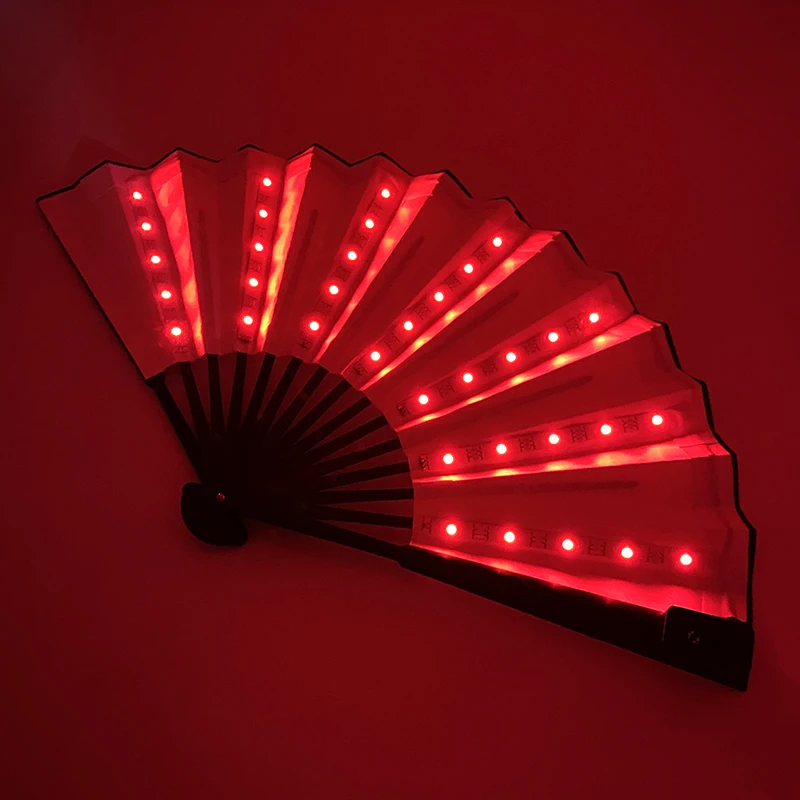 2024 Luminous Chinese Bamboo Folding Fan LED Flashing Fan Glowing Rave Party Props Neon Glowing Fluorescent Fan Home Decoration