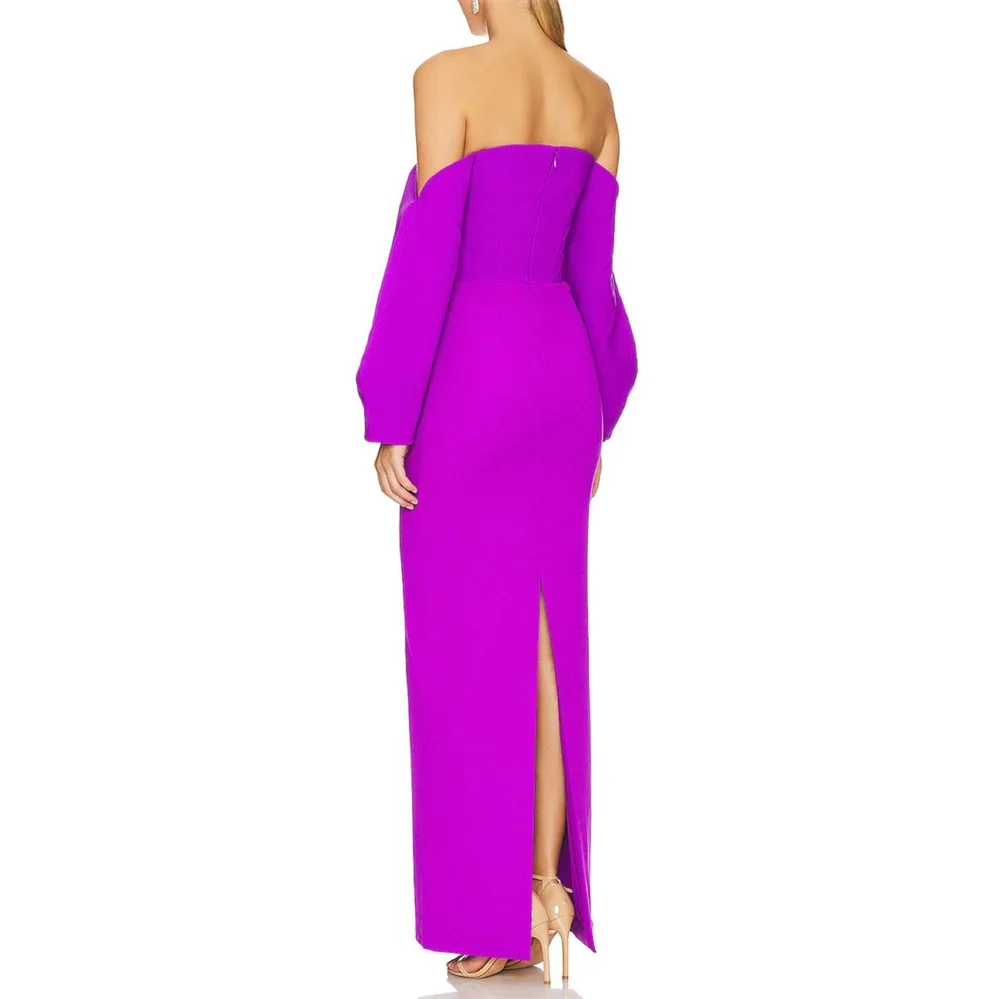 Customized Evening Dearin Off-the-shoulder Column Ankle Length Open Back Skirts Layered Vertically Hugging Sleevele