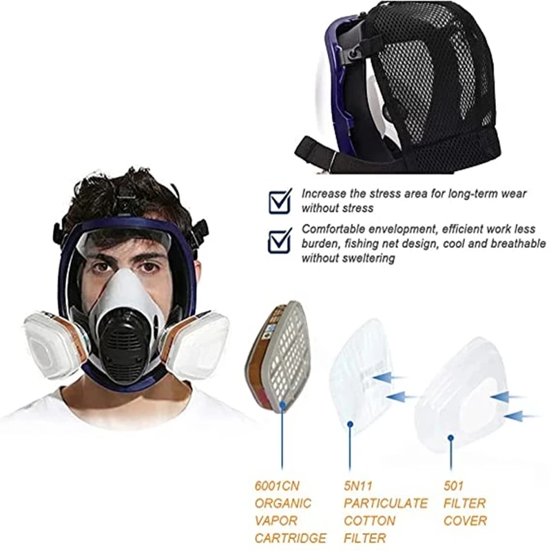 Full Face Paint Gas Mask 6800 Respirator Chemical Mask with Carbon Filter Cartridge Full Protective Spray Welding Industry