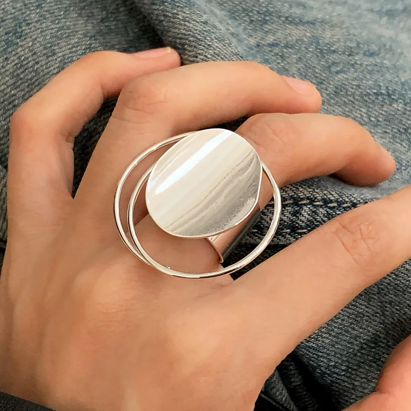 PONYKISS الفضة تصفيح مبالغ فيه جولة افتتاح خواتم للنساء الحد الأدنى الأزياء والمجوهرات العصرية شخصية الملحقات