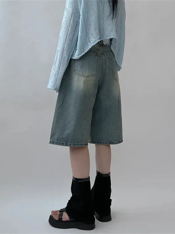 Ors in denim a gamba dritta a vita alta retrò Pantaloni da cinque quarti a gamba larga dimagranti alla moda da donna Jeans Sli versatili