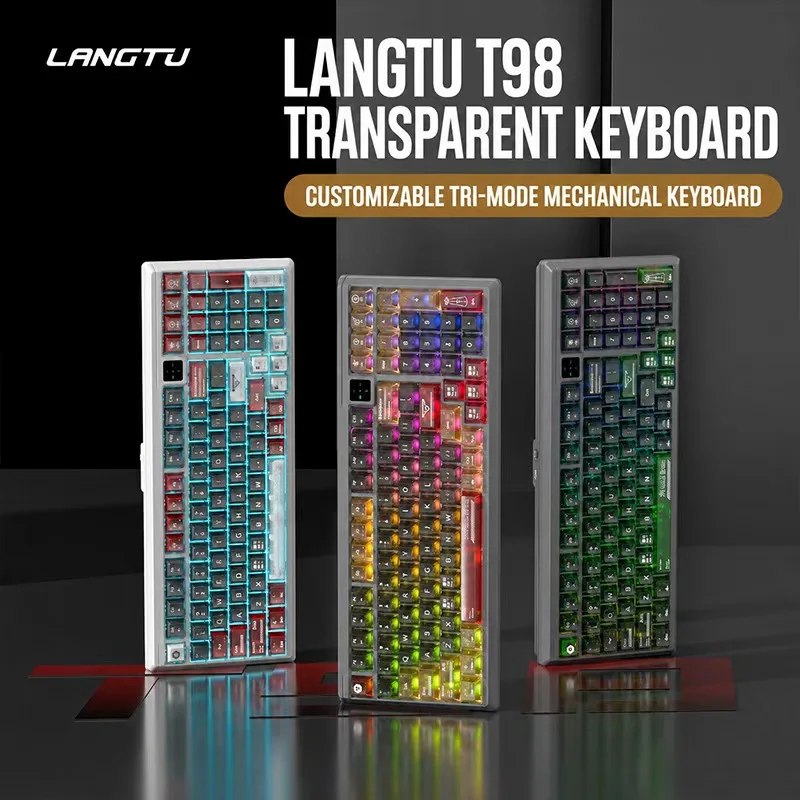 Mechanical keyboard, 98 key hot swappable RGB gaming keyboard, equipped with mini display screen, 10000mAh large capacity batter