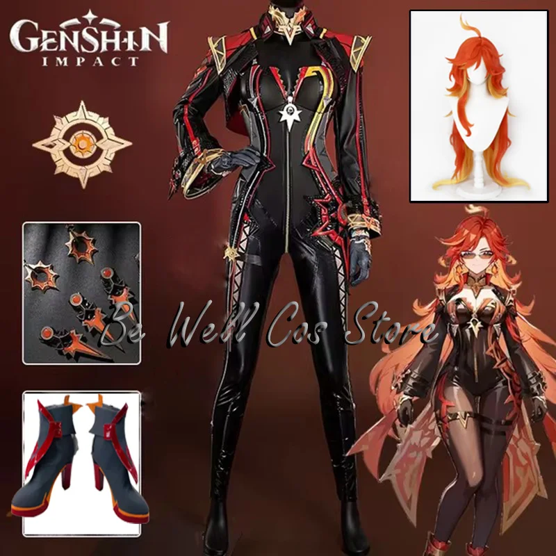 Genshin Impact Mavuika Cosplay Kostüm Perücke Uniform Ohrringe Sonnenbrille Frauen Männer Halloween Party Rollenspiel Schuhe