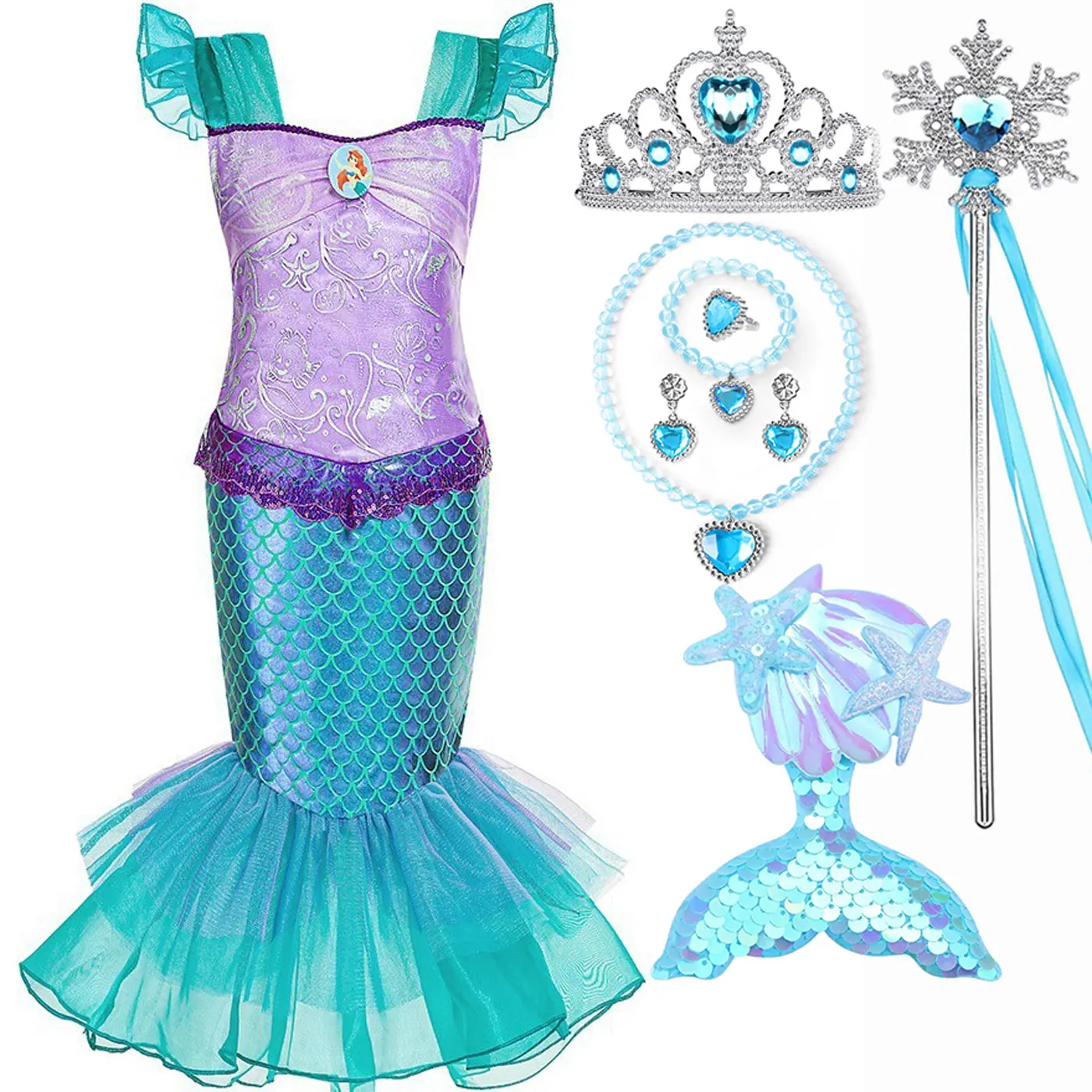 2024 Disney Little Mermaid Costume Halloween Kid Dress For Girls Children Carnival Birthday Party Clothes Cosplay Mermaid Dress