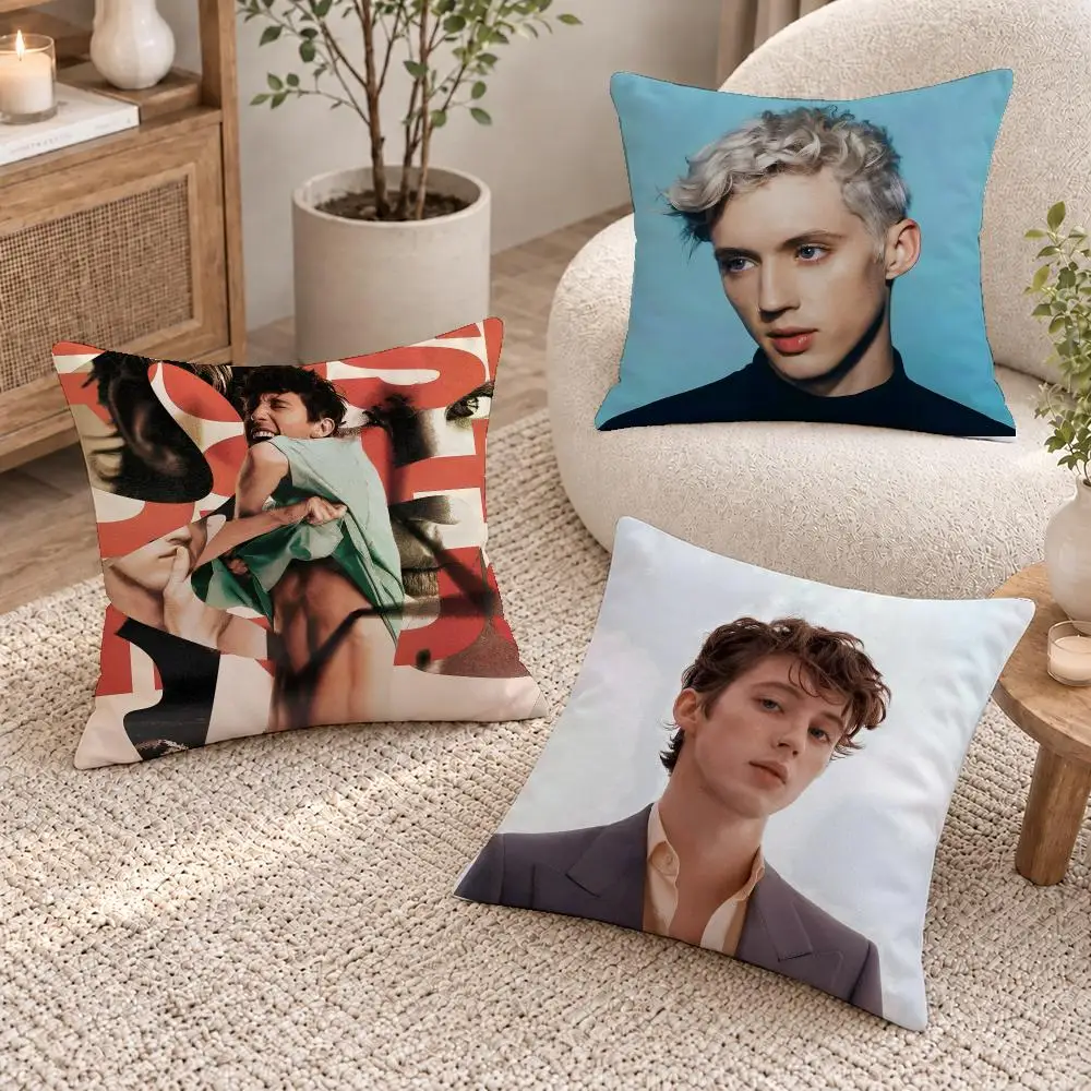 Pop Singer Troye Sivan Cushion Cover Washable Short Plush Pillowcase, Wrinkle Resistant Cushion Cover for Bedroom Decor Gift
