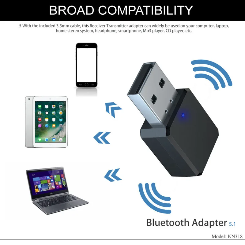 Adaptateur sans fil USB Dongle Bluetooth 5.0 récepteur haut-parleur de musique avec Microphone 3.5mm AUX voiture Bluetooth récepteur adaptateur Audio