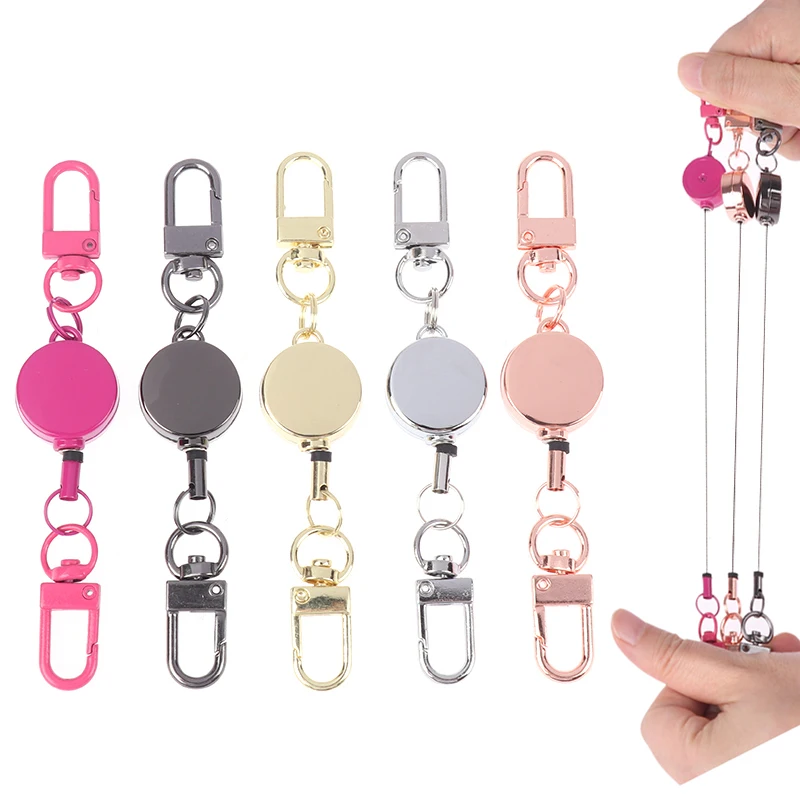 Anti-theft Retractable Key Holder Metal Easy-to-pull Buckle Rope Elastic Keychain Sporty Retractable Key Ring Nurse Accessories