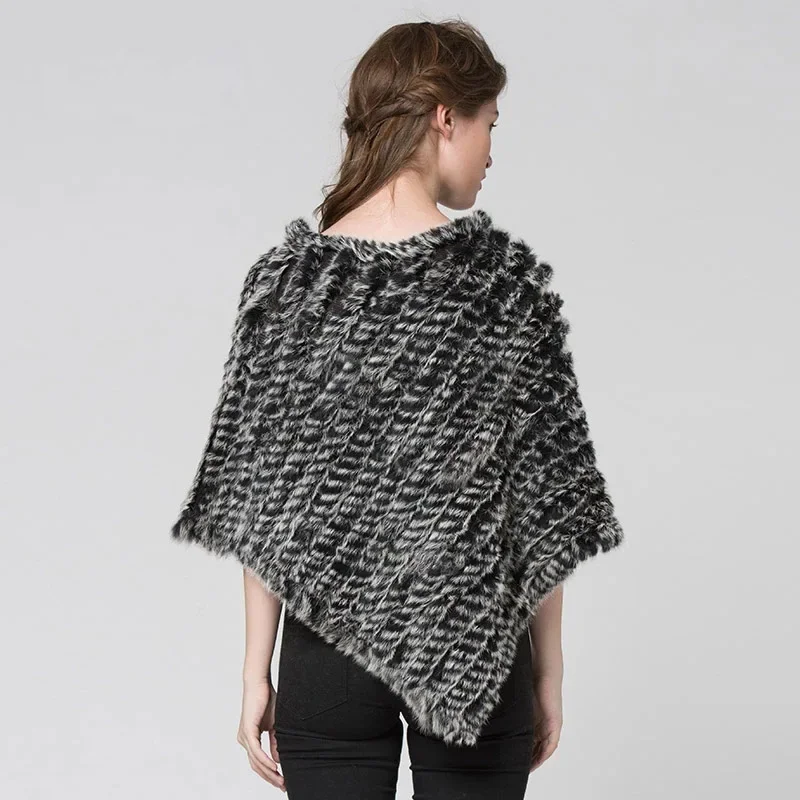 Poncho de punto de piel de conejo Real para mujer, chal de chaleco, bufanda de piel Natural para fiesta de boda, capa de abrigo de moda, venta al por mayor