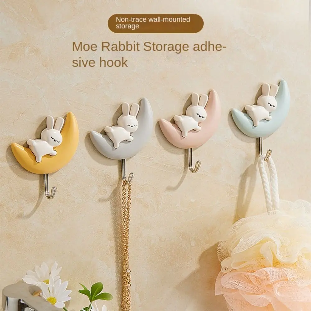 

2Pcs Creative Plastic Hook Cartoo Rabbit Hook Kitchen and Bathroom Accessories No Trace Key Hook Punch-free Bathroom Hook