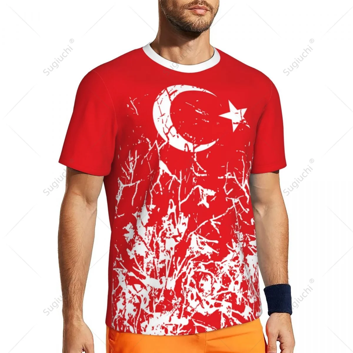 Exclusive design Turkey Flag Grain 3D Printed Men For Running Bike Soccer Tennis Fitness Sports tshirt Mesh Fans Short T-shirt