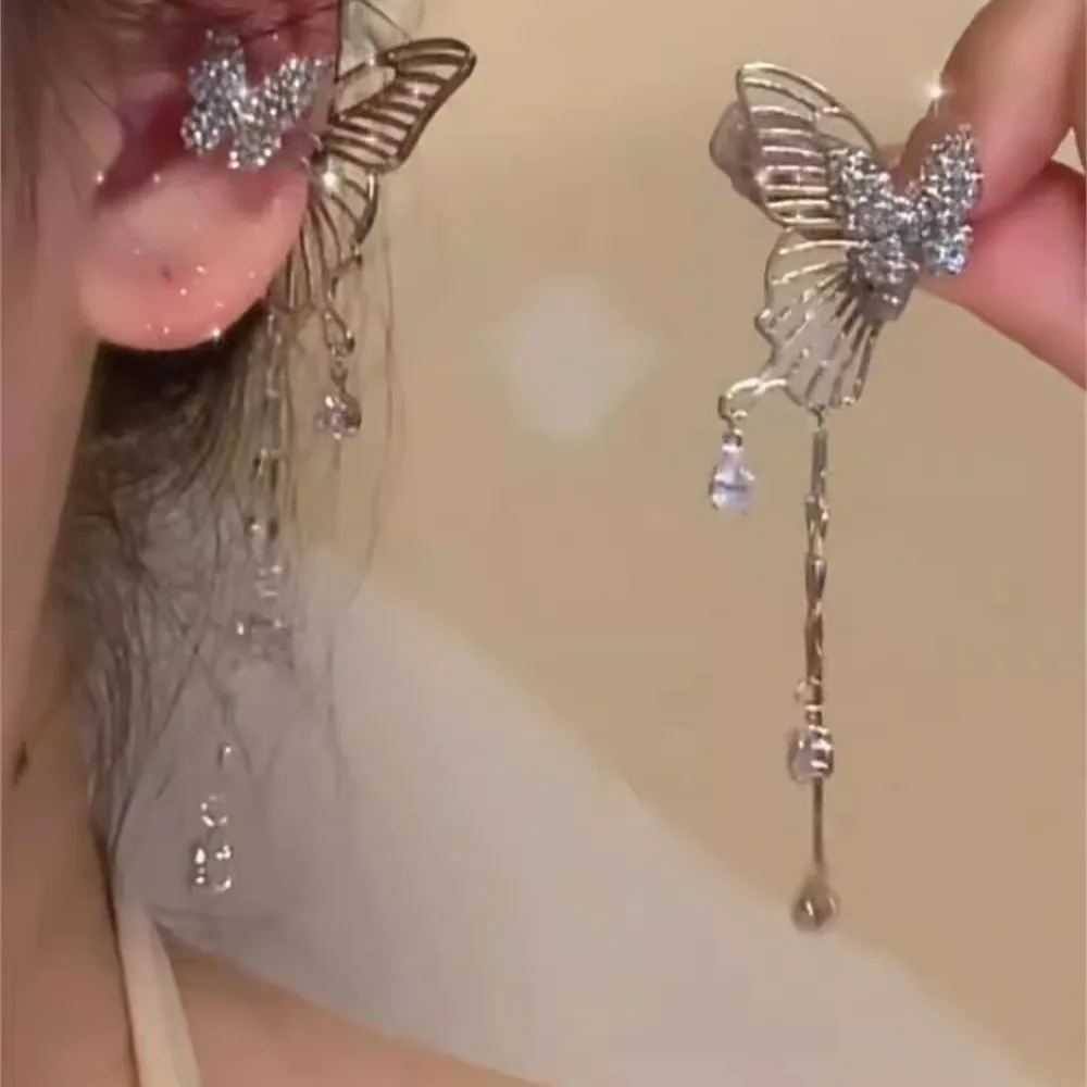 New model Luxury with a touch of elegance Trend Personality Subtle design sense Butterfly Alloy Long fringed decoration  Eardrop
