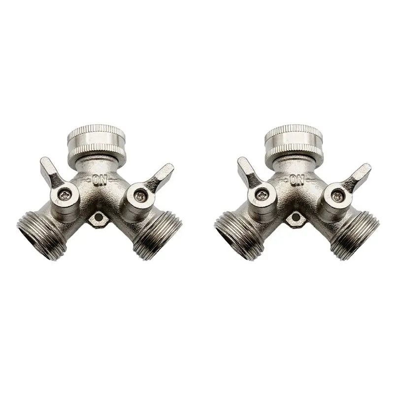 A84X-2Pcs 3/4 2 Way Heavy Duty Garden Hose Splitter Y Splitter Grip Shut Off Valves For Water Tap, Outlet, Spigot