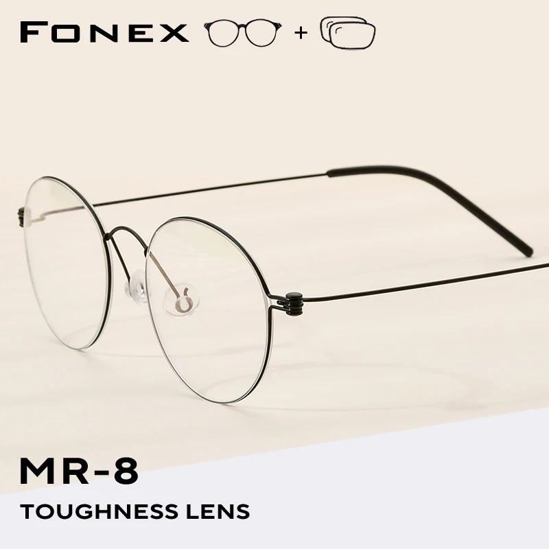FONEX Progressive Prescription Eyeglasses Anti Blue Myopia Optical Lens Eyewear Men Women Round Titanium Glasses Frames 7510
